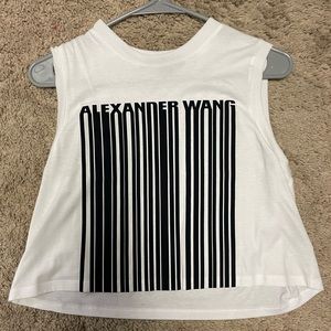 Alexander Wang Barcode Printed Cotton Logo Cropped Tee Size Small!